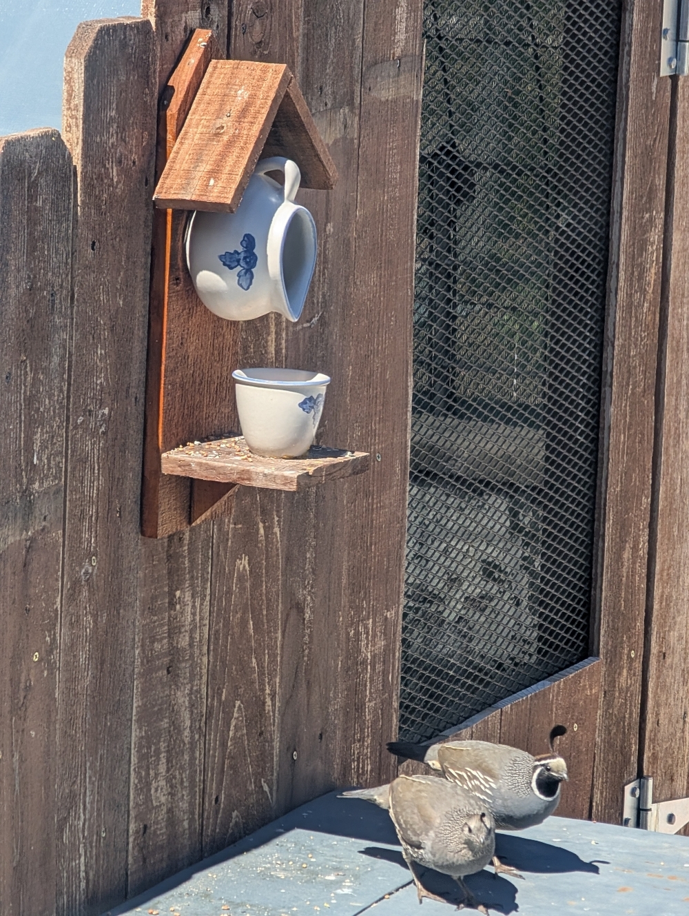 Rustic Wooden Handmade Bird Feeder Teapot Sunshine Yellow - Picture 7 of 16